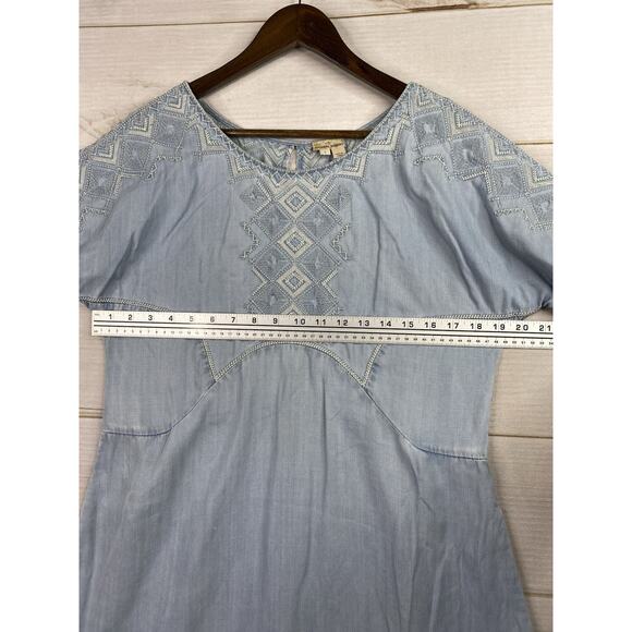 Holding Horses Anthropologie Womens Dress S Blue Denim Embroidered Chambray Boho - Picture 6 of 11